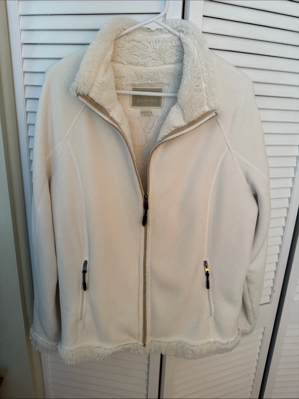 GreenTea Cream Sherpa-Lined Zip Front Jacket, XLarge